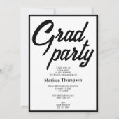 Modern Black White Script Graduation Party Kaart (Voorkant)