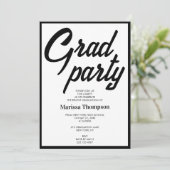 Modern Black White Script Graduation Party Kaart (Staand voorkant)
