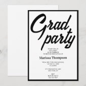 Modern Black White Script Graduation Party Kaart (Voorkant / Achterkant)
