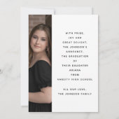 Modern Black White Script Photo Graduation Aankondiging (Achterkant)