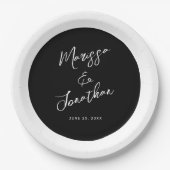 Modern Black White Script Stripe Weddenschap Papieren Bordje (Voorkant)