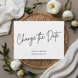 Modern Black White Script Wedding verander de datu Briefkaart