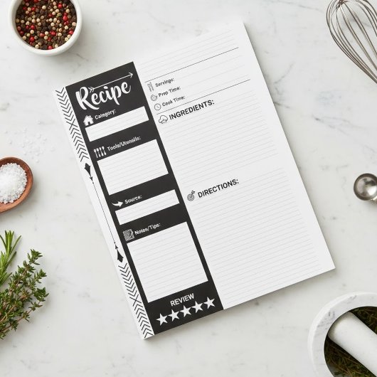  Modern Black & White Sheets | Blank Recipe Pages Notitieblok