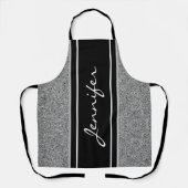 Modern Black White Silver Glitter, gepersonaliseer Schort (Voorkant)