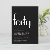 Modern Black White Simple 40th Birthday Kaart (Staand voorkant)