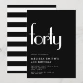 Modern Black White Simple 40th Birthday Kaart (Voorkant / Achterkant)