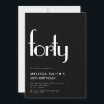 Modern Black White Simple 40th Birthday Kaart<br><div class="desc">Modern Black White Simple 40th Birthday. Minimale grafische vormgeving en tekentypografie.</div>