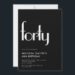 Modern Black White Simple 40th Birthday Kaart<br><div class="desc">Modern Black White Simple 40th Birthday. Minimale grafische vormgeving en tekentypografie.</div>