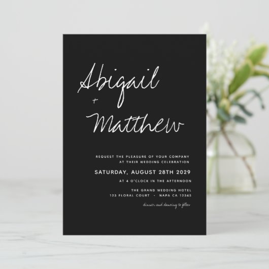 Modern Black White Simple Handwriting Boho Wedding Kaart (Staand voorkant)