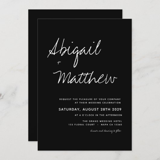 Modern Black White Simple Handwriting Boho Wedding Kaart (Voorkant / Achterkant)