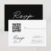 Modern Black & White Simple QR Wedding RSVP (Voorkant / Achterkant)