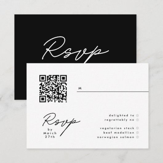 Modern Black & White Simple QR Wedding RSVP (Voorkant / Achterkant)