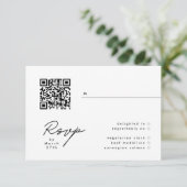 Modern Black & White Simple QR Wedding RSVP Kaartje (Staand voorkant)