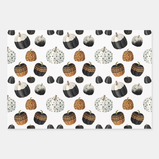 Modern Black White Sinaasappel Pumpkin Pattern Inpakpapier Vel (Voorkant 3)