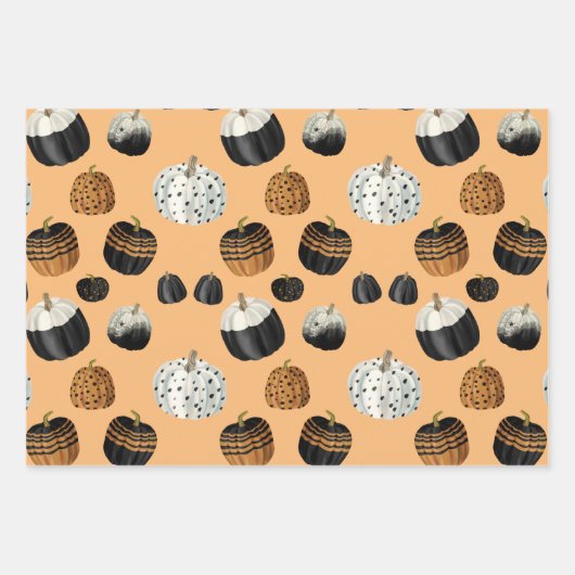 Modern Black White Sinaasappel Pumpkin Pattern Inpakpapier Vel (Voorkant 2)