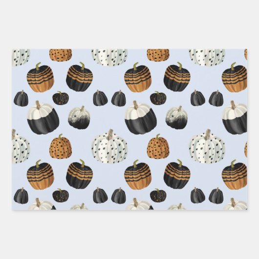 Modern Black White Sinaasappel Pumpkin Pattern Inpakpapier Vel (Voorkant)
