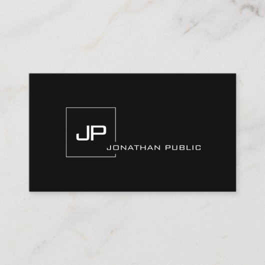 Modern Black White Sjabloon Creative Monogram Visitekaartje (Voorkant)