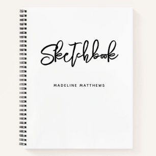 Modern Black White Sketchbook - Aangepaste naam Notitieboek