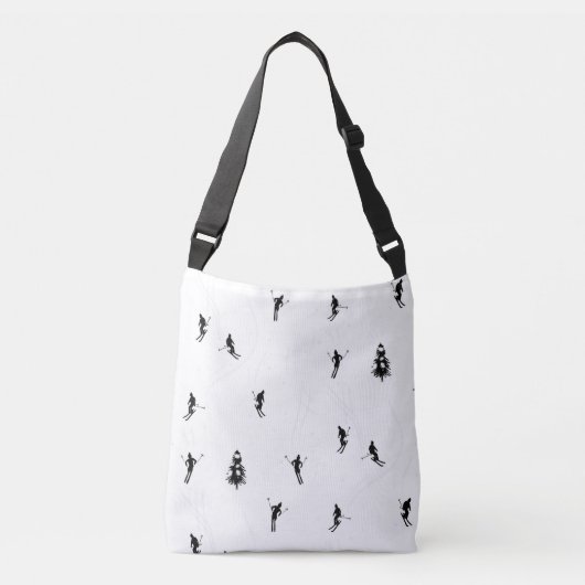Modern Black & White Ski Skiers Skiing Theme Crossbody Tas (Voorkant)