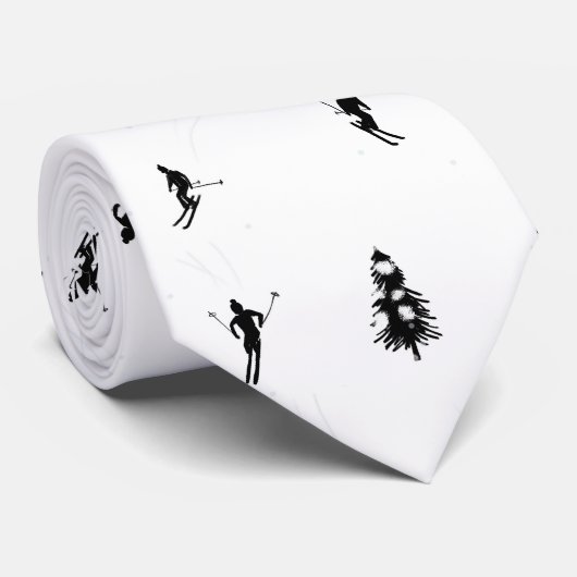 Modern Black & White Ski Skiers Skiing Theme Stropdas (Opgerold)