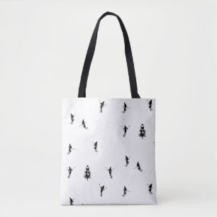 Modern Black & White Ski Skiers Skiing Theme Tote Bag