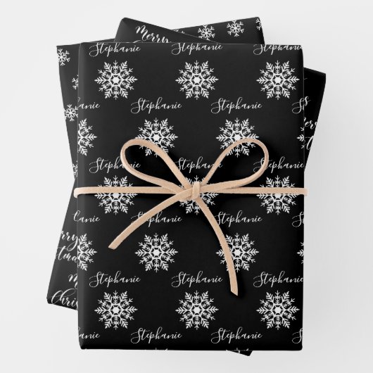 Modern Black White Snowflakes, prettige kerst Inpakpapier Vel (In situ)