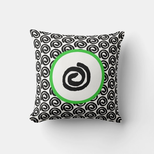 Modern Black White Spiral Lime Green Sierkussen (Voorkant)