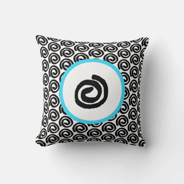 Modern Black White Spiral Turquoise Sierkussen (Voorkant)