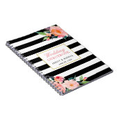 Modern Black White Stripe Floral Wedding Guestbook Notitieboek (Rechterzijde)