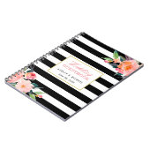 Modern Black White Stripe Floral Wedding Guestbook Notitieboek (Linkerzijde)