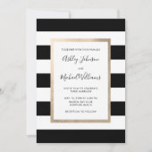 Modern Black White Stripe Script Roos Gold Photo Kaart (Voorkant)