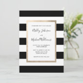 Modern Black White Stripe Script Roos Gold Photo Kaart (Staand voorkant)