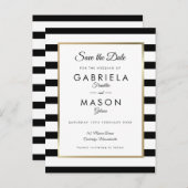 Modern Black White Stripe Wedding Save the Date Aankondigingskaart (Voorkant / Achterkant)