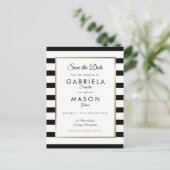 Modern Black White Stripe Wedding Save the Date Aankondigingskaart (Staand voorkant)
