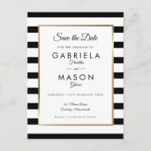 Modern Black White Stripe Wedding Save the Date