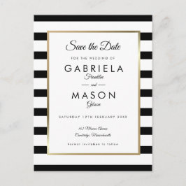 Modern Black White Stripe Wedding Save the Date Briefkaart