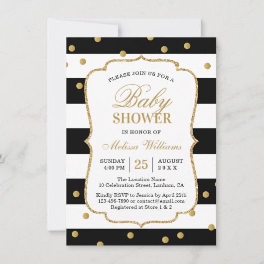 Modern Black White Stripes Baby shower Invitation Kaart (Voorkant)