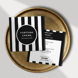 Modern Black & White Stripes Business Name  Vierkante Visitekaartje