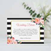 Modern Black White Stripes Floral Wedding Details Informatiekaartje (Staand voorkant)