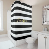 Modern Black White Stripes Gold Family Name Bath Douchegordijn (In situ)