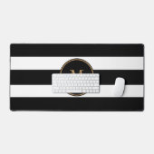 Modern Black White Stripes Gold Monogram naam Bureaumat (Keyboard & Muis)