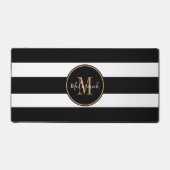 Modern Black White Stripes Gold Monogram naam Bureaumat (Voorkant)