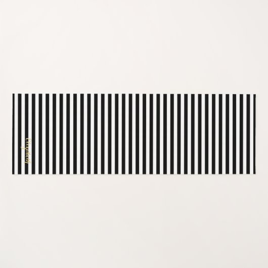 Modern Black White Stripes Gold Monogram Oefening Yogamat (Voorkant (horizontaal))