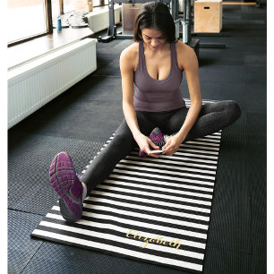 Modern Black White Stripes Gold Monogram Oefening Yogamat
