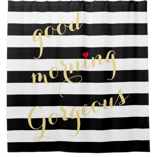 Modern Black White Stripes Good Morning Prachtige Douchegordijn (Voorkant)