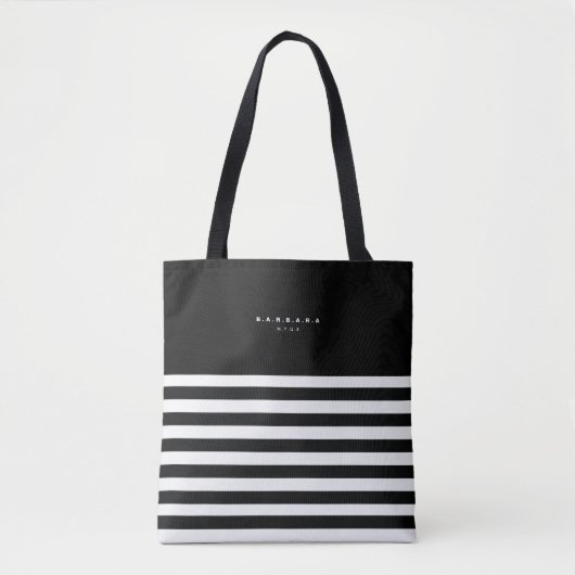 Modern Black White Stripes Monogram Summer Tote Bag (Voorkant)