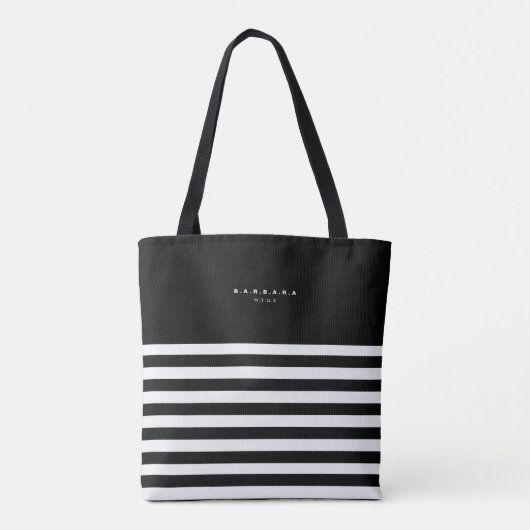 Modern Black White Stripes Monogram Summer Tote Bag (Achterkant)