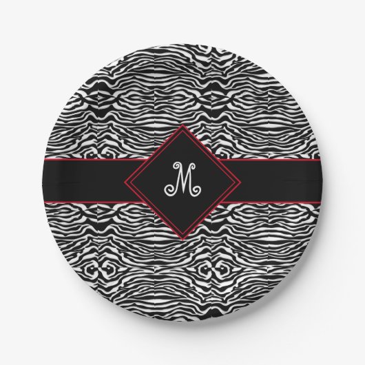Modern Black White Stripes Pattern Monogram Custom Papieren Bordje (Voorkant)