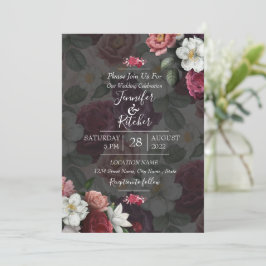 Modern Black & White Theme met Bourgogne Flowers Kaart