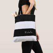 Modern Black White Trendy Stripes Tote Bag (Dichtbij)